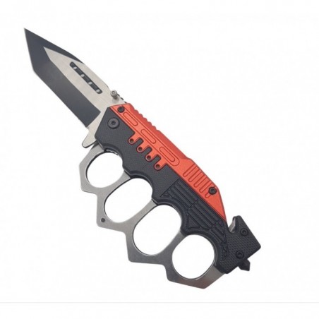 Pumnal tip box, rozeta autoaparare, cutit briceag, 23 cm,  rosu si negru