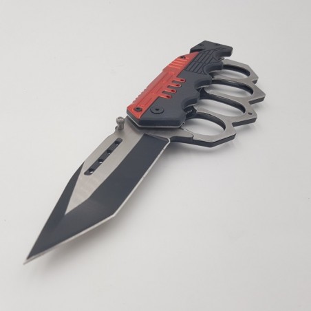Pumnal tip box, rozeta autoaparare, cutit briceag, 23 cm,  rosu si negru