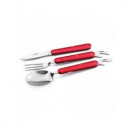 Set 3 tacamuri pliabile, lingura, furculita, cutit, otel inoxidabil, 17 cm, rosu, husa 2