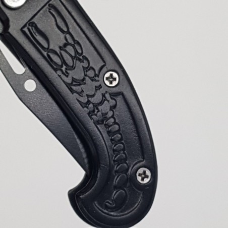Briceag deschidere a lamei pe buton, lama otel, negru, scorpion, 16 cm