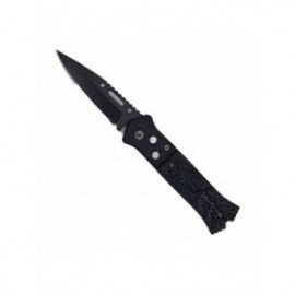 Cutit deschidere a lamei pe buton, lama otel, negru, cap in flacari, 16 cm