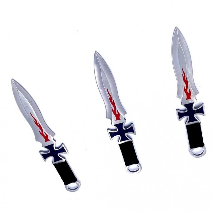 Set 3 cutite ninja de aruncat in copaci,18 cm, negru, cruce