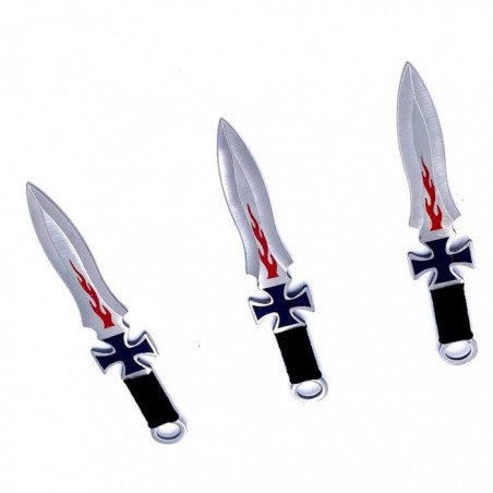 Set 3 cutite ninja de aruncat in copaci,18 cm, negru, cruce