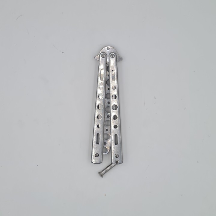 Cutit fluture Butterfly, Balisong  22.50 cm, gri, fara tais, de antrenament, model simplu