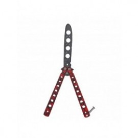 Cutit fluture Butterfly, Balisong  22 cm, cranii m2, rosu, fara tais, de antrenament, model cercuri