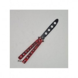 Cutit fluture Butterfly, Balisong  22 cm, cranii m2, rosu, fara tais, de antrenament, model cercuri 2