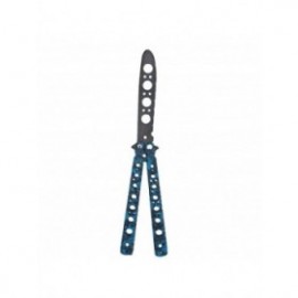 Cutit fluture Butterfly, Balisong  22 cm, cranii m2, albastru, fara tais, de antrenament, model cercuri
