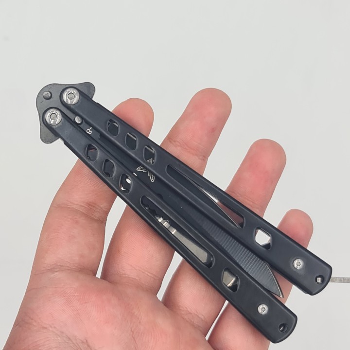 Cutit fluture Butterfly, Balisong  21 cm, negru, cu Tais, model dinamic