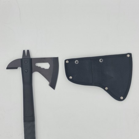 Topor autoaparare 33cm 2 taisuri maner cauciuc model cu lant negru