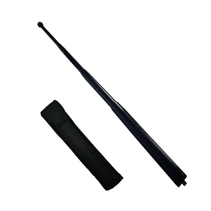 Baston telescopic din otel, 64 cm, 4 sectiuni, negru, husa piele