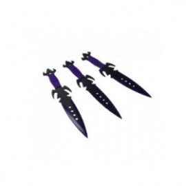 Set 3 cutite ninja de aruncat in copaci,18 cm, mov si negru, model abyss