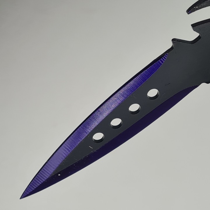 Set 3 cutite ninja de aruncat in copaci,18 cm, mov si negru, model abyss