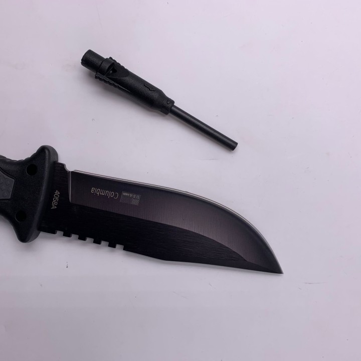 Cutit Vanatoare, Cu busola, Ascutitor cutit, Aprinzator Foc, Fluier, Husa protectie, Negru