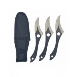 Set 3 Cutite Aruncat in Copaci, Husa, Curbat, 18cm, Negru