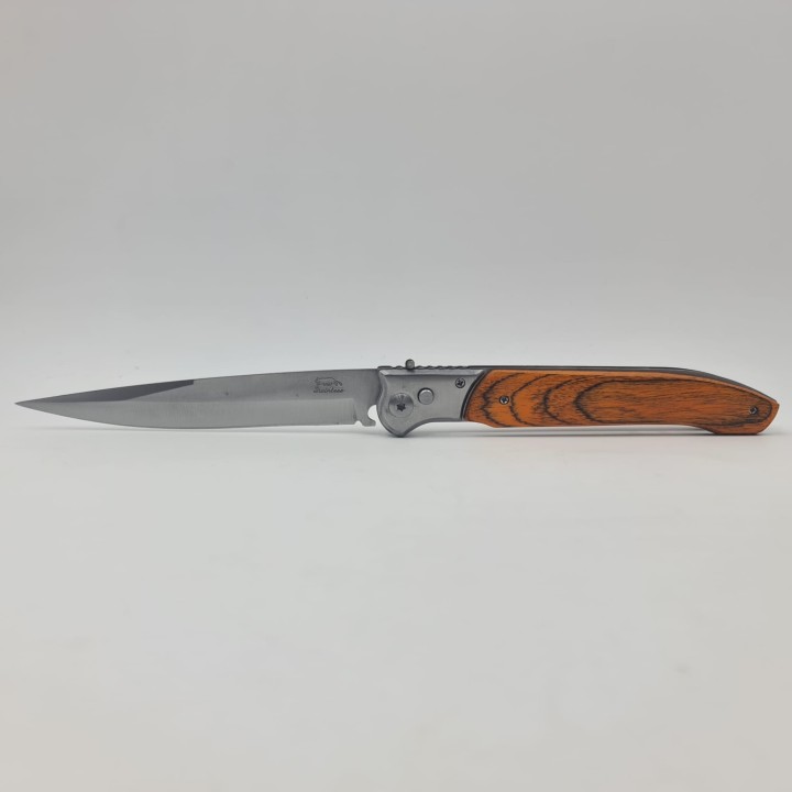 Cutit Automat, Lama Stilet, 31 cm, Argintiu, Maner Lemn