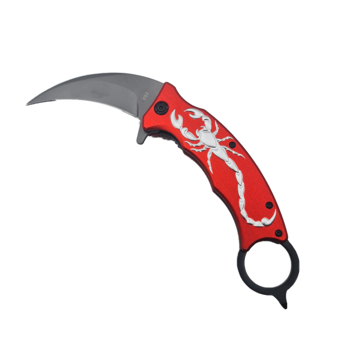 Briceag, Deschidere Manuala, Prindere Curea, Scorpion, Rosu, 22 cm