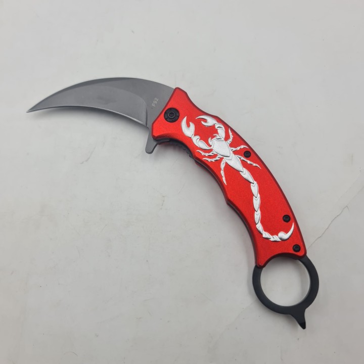 Briceag, Deschidere Manuala, Prindere Curea, Scorpion, Rosu, 22 cm