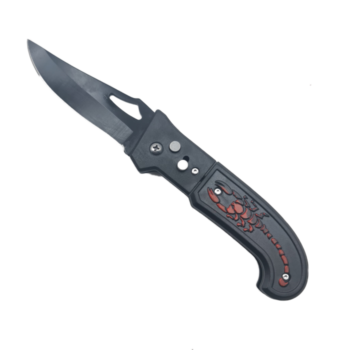 Briceag Deschidere a Lamei pe Buton, Scorpion, Sistem Prindere Curea, Negru, 20 cm