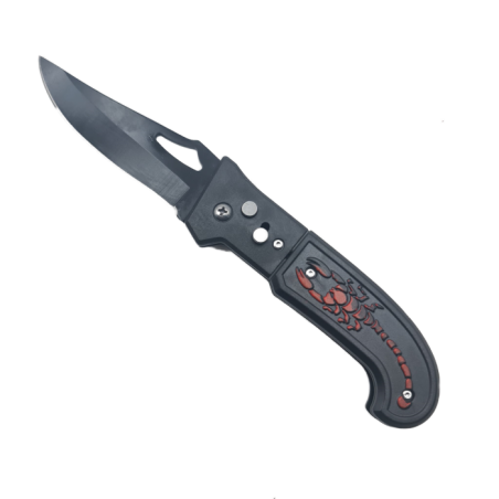 Briceag Deschidere a Lamei pe Buton, Scorpion, Sistem Prindere Curea, Negru, 20 cm
