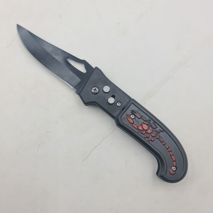 Briceag Deschidere a Lamei pe Buton, Scorpion, Sistem Prindere Curea, Negru, 20 cm