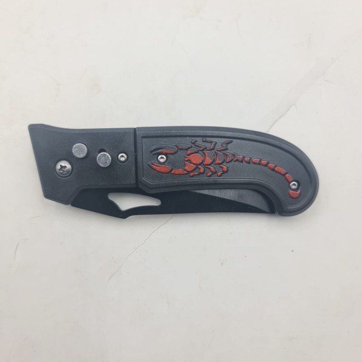 Briceag Deschidere a Lamei pe Buton, Scorpion, Sistem Prindere Curea, Negru, 20 cm