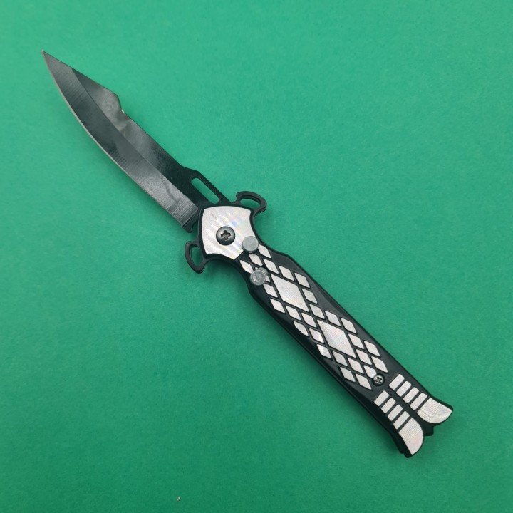 Briceag Deschidere a Lamei pe Buton, Model Romburi, Sistem Prindere Curea, Argintiu, 20 cm