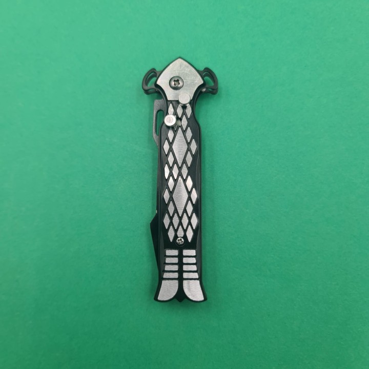 Briceag Deschidere a Lamei pe Buton, Model Romburi, Sistem Prindere Curea, Argintiu, 20 cm