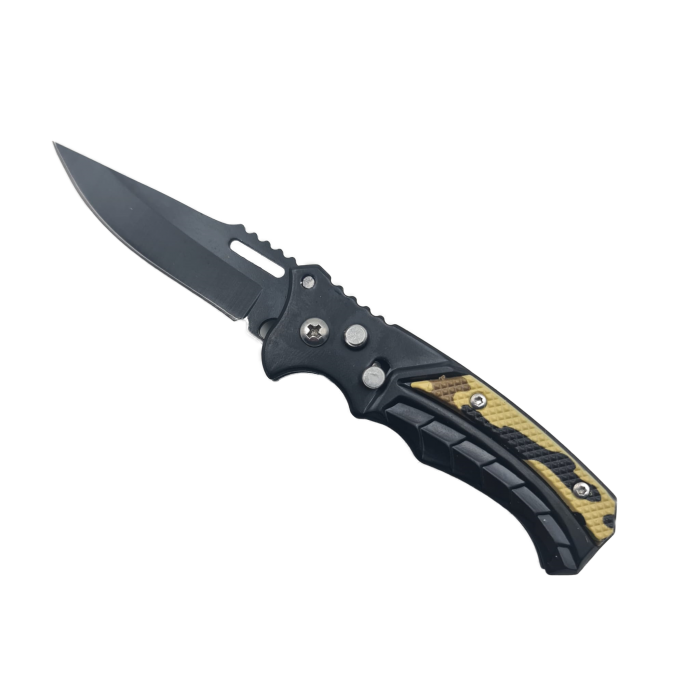 Briceag Deschidere a Lamei pe Buton, Model Scorpion, Sistem Prindere Curea, 16 cm, Negru
