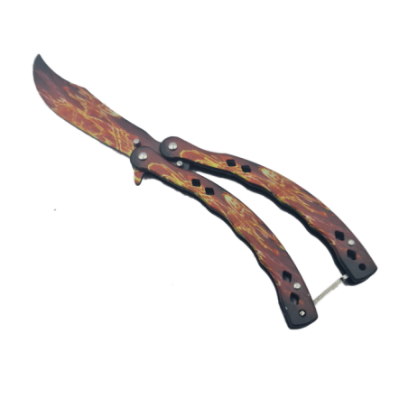 Cutit Fluture Fara Tais Pentru Antrenament, Model Flacara, Curbat, 24 cm