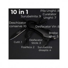 Briceag Multifunctional, Prindere Breloc , 10 in 1, Negru, 9.6X3.1x2cm 2