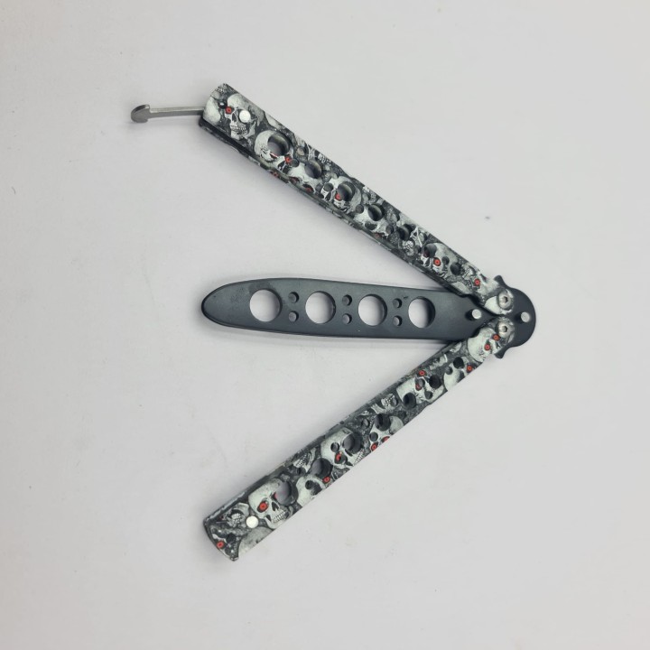 Briceag Fluture Pentru Antrenament, Model Cap de Mort, 22 cm