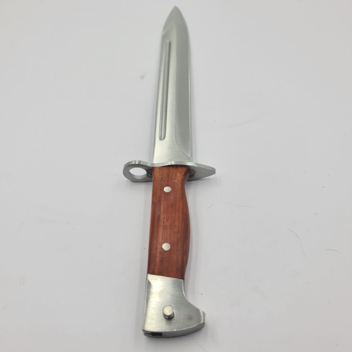 Cutit Stil Baioneta, Sistem Prindere Pentru Pusca, Inox, Maner Lemn, Husa, 35 cm