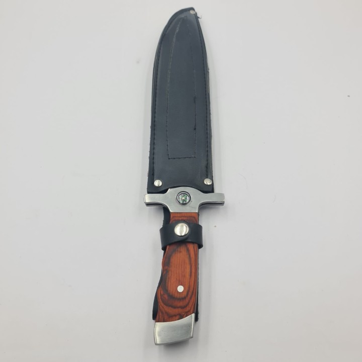 Cutit cu Busola, Maner Lemn, Husa Piele, Otel Inoxidabil, 37 cm