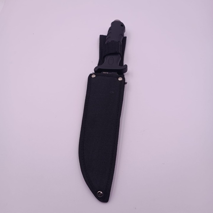 Cutit Vanatoare cu Maner Negru Mat, Lama Zimtata, Agatatoare, Husa Material Textil, Otel, 31 cm, Dalimag