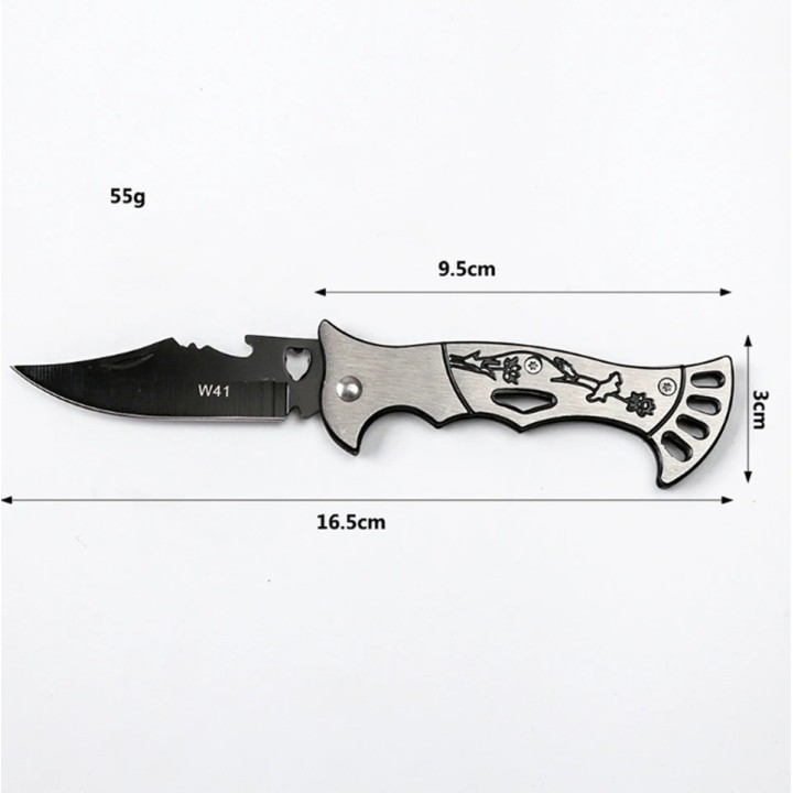 Briceag simplu din otel inoxidabil, model W41 flori, desfacator, gri, 16 cm