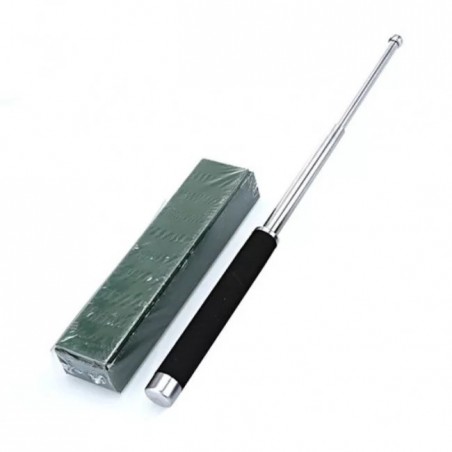 Baston telescopic din otel, argintiu, 64 cm, 3 sectiuni, husa, cutie, maner burete