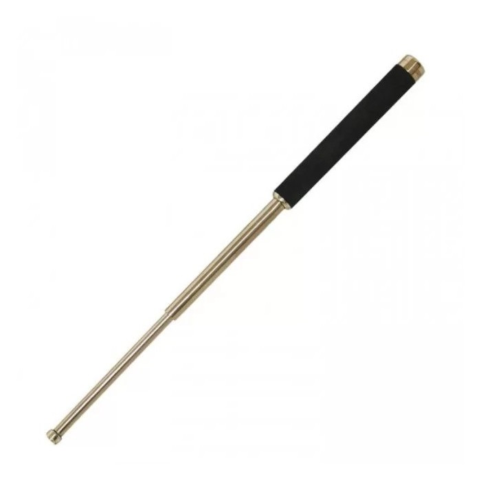Baston telescopic din otel, auriu, 64 cm, 3 sectiuni, husa, cutie, maner burete