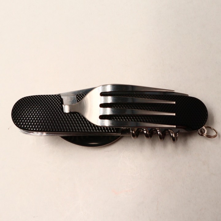 Cutit briceag detasabil, cu 6 functii lingura furculita, negru, 25 cm