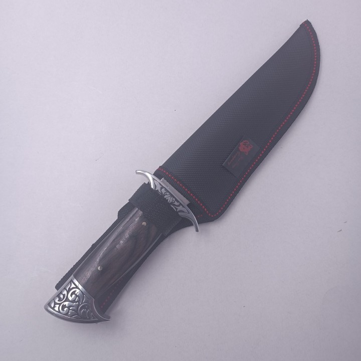 Cutit de Vanatoare cu Lama din Otel, Maner Lemn, Husa Textila, 31 cm