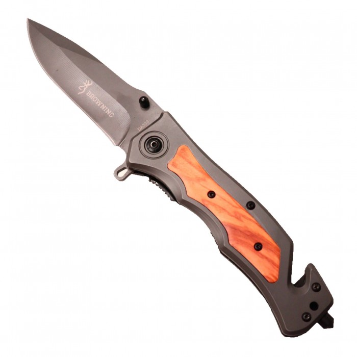 Briceag Cu Sistem De Taiat Centura Si Dispozitiv Pentru Spart Geamuri, Maner Lemn, Prindere Curea, Metalic, 23 cm