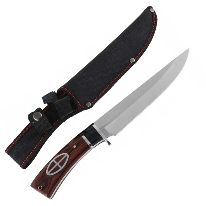 Cutit cu Maner Curbat Vanatoresc, 30 Cm, Model simbol 2025, Husa Material Textil, Pentru Camping, Lama din Otel