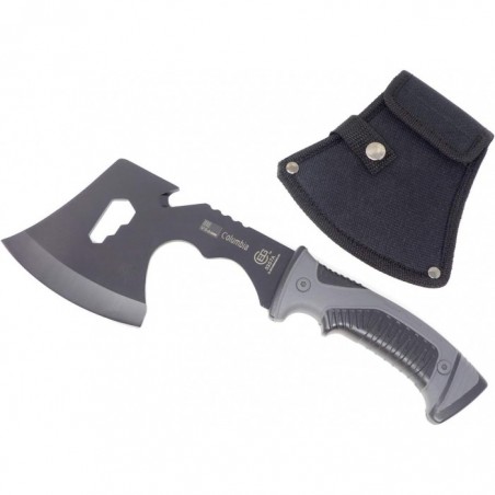 Topor Multifunctional Din Otel, Desfacator, Maner Gri Si Negru, Husa Negru, 30 cm