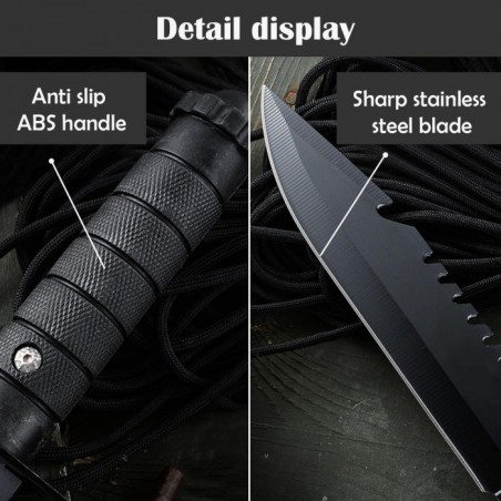 Cutit De Vanatoare, Pentru Camping, Husa De Piele Neagra, Prindere Curea, 28 cm