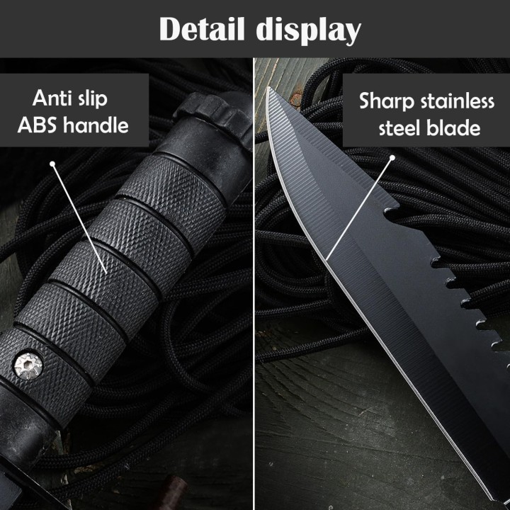 Cutit De Vanatoare, Pentru Camping, Husa De Piele Neagra, Prindere Curea, 28 cm