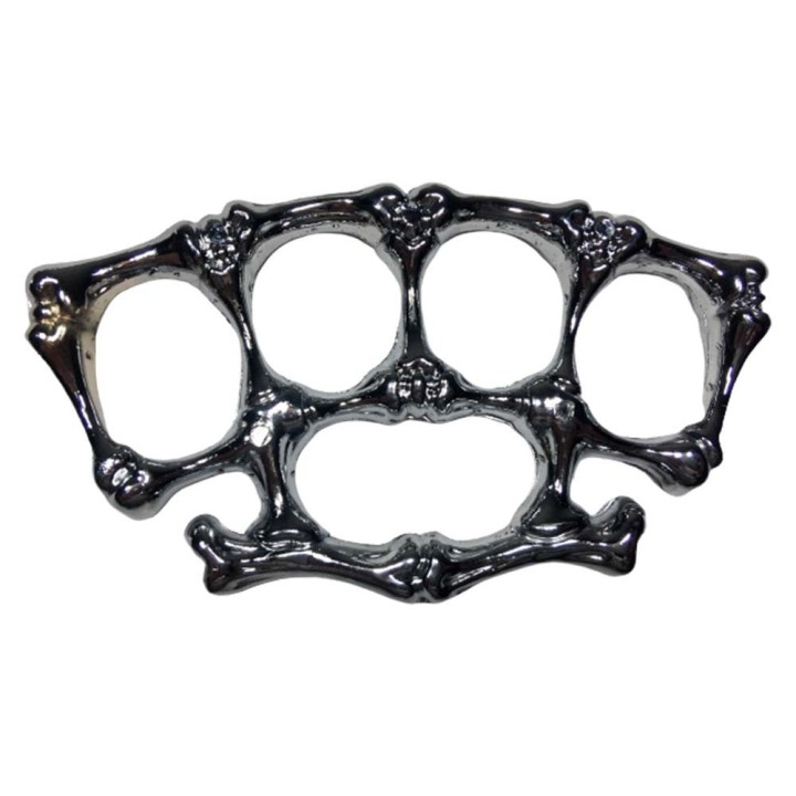 Pumnal tip box, din metal, rozeta autoaparare, model oase, negru