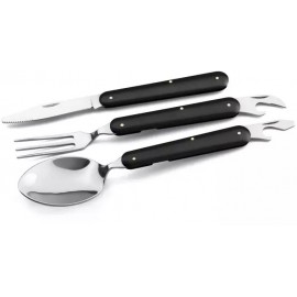 Set 3 tacamuri pliabile, lingura, furculita, cutit, otel inoxidabil, 17 cm, negru, husa 2