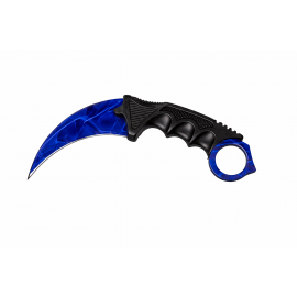 Cutit Karambit Albastru cu Lama Curbata Model Marble, Maner Ergonomic Antiderapant cu Inel pentru Deget
