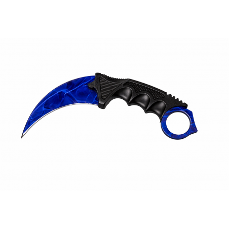 Cutit Karambit Albastru cu Lama Curbata Model Marble, Maner Ergonomic Antiderapant cu Inel pentru Deget