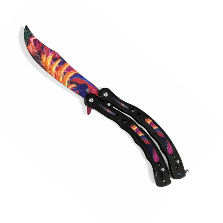 Cutit Sistem Fluture cu Design Colorat, Lama Decorativa Multicolor, Maner Metalic, Ideal Colectie si Antrenament, 23 cm