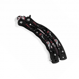 Cutit Sistem Fluture cu Design Tribal Masca, Lama Decorativa Negru, Maner Metalic Negru si Alb, 23 cm 2